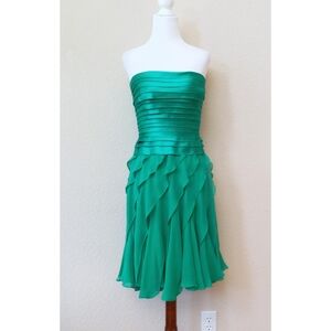 Tadashi Shoji vintage green strapless silk combo cocktail dress
